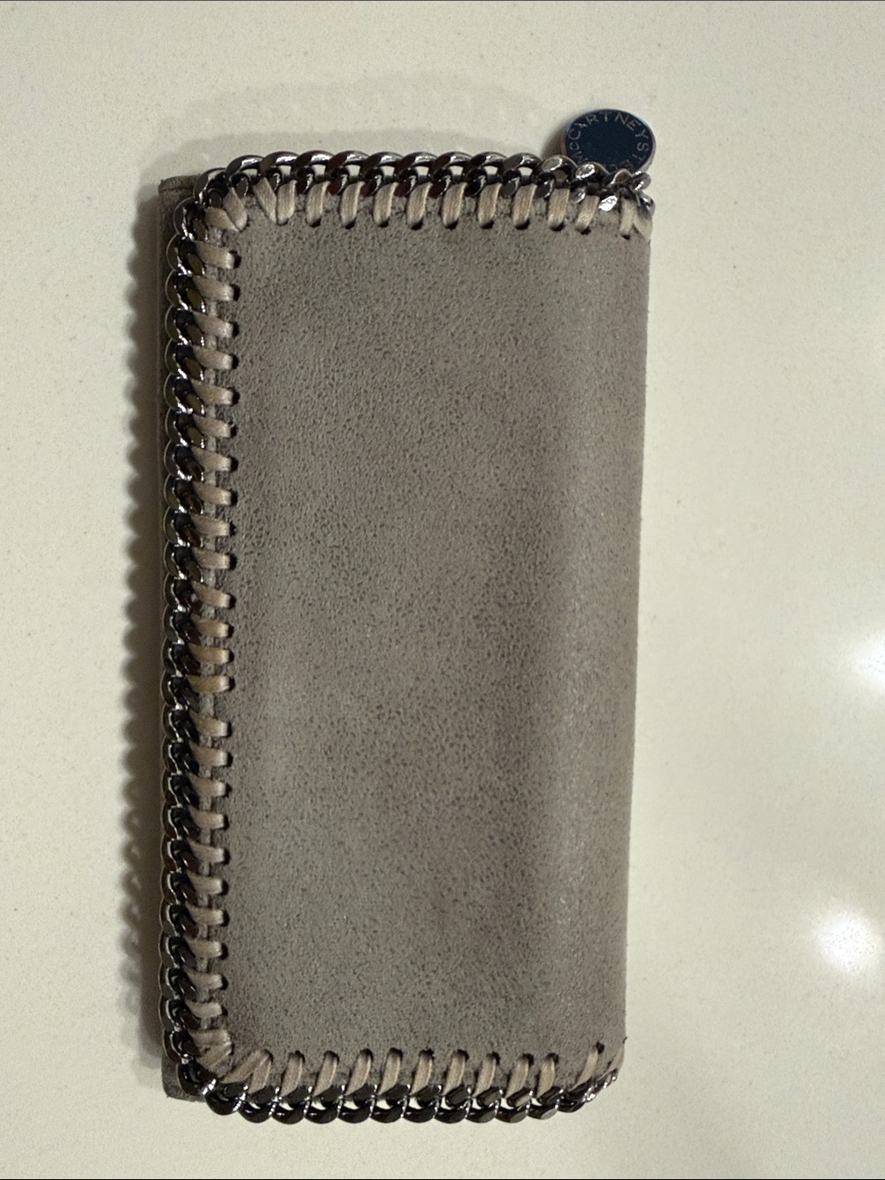 Stella McCartney Grey Suede Chain-Trim Wallet